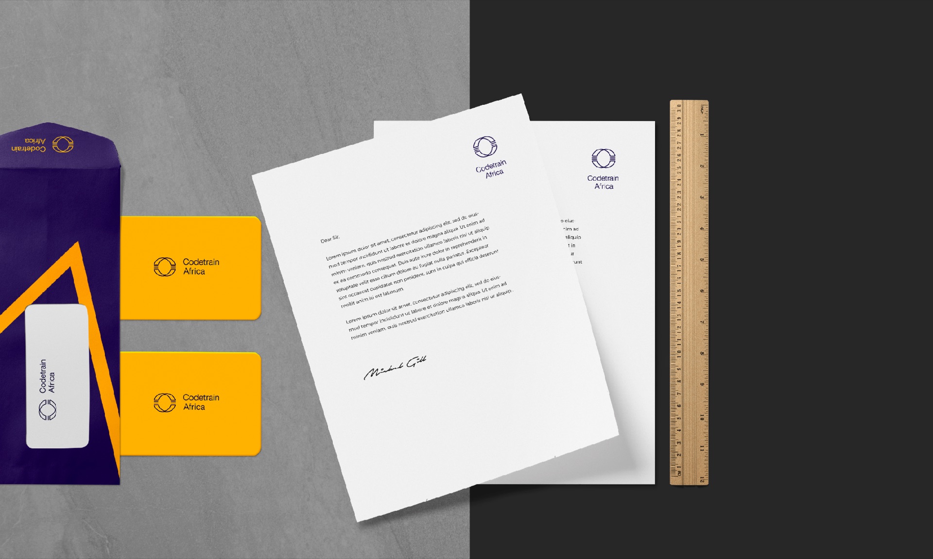Codetrain Africa stationery and brand identity system designed by Brainstorm Africa