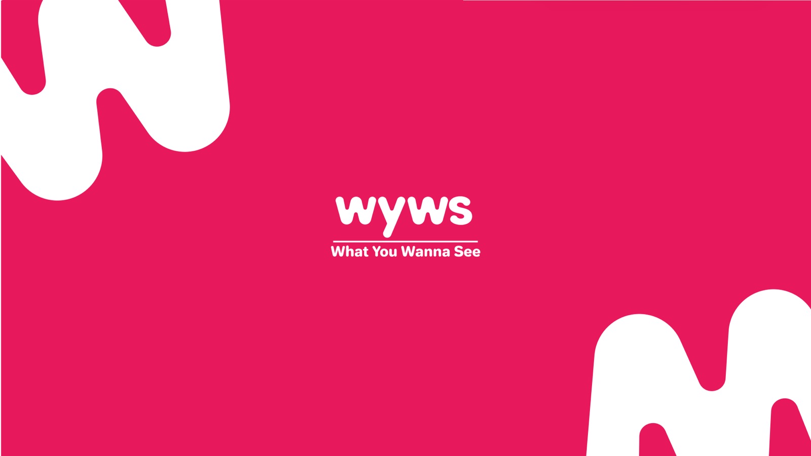 The WYWS wordmark in white on hot pink with rounded white shapes
